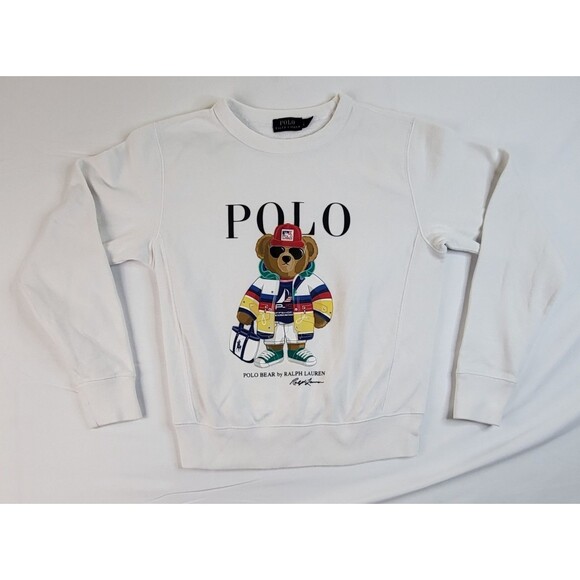Polo Ralph Lauren Sailing Team Bear Pull Over Sweatshirt Womens S/P  White - Picture 1 of 8